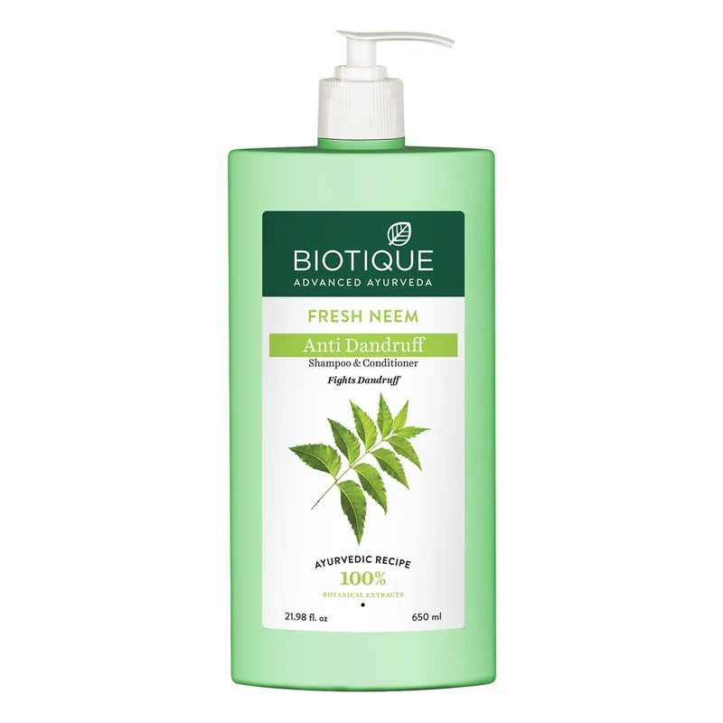 Biotique Fresh Neem Anti-Dandruff Shampoo With Conditioner | 2-in-1 Ayurvedic Hair Cleanser | Scalp Purifying Formula