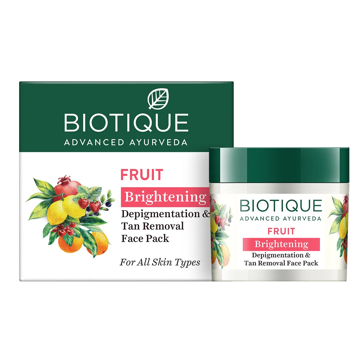 Biotique Bio Fruit Brightening & Depigmentation & Tan Removal Face Pack | Brightening Clay Mask | Natural Fruit Juices for Glowing Skin Biotique Bio Fruit Brightening & Depigmentation & Tan Removal Face Pack | Brightening Clay Mask | Natural Fruit Juices for Glowing Skin - 75 g