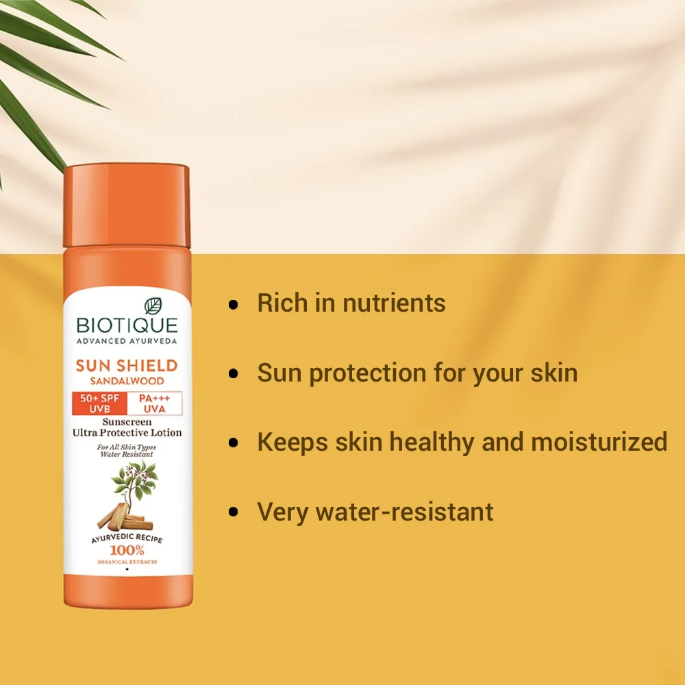 Biotique Sun Shield Sandalwood Ultra Protective Lotion 50+ SPF | Broad Spectrum UVA/UVB Sunscreen | Water Resistant Ayurvedic Formula-4