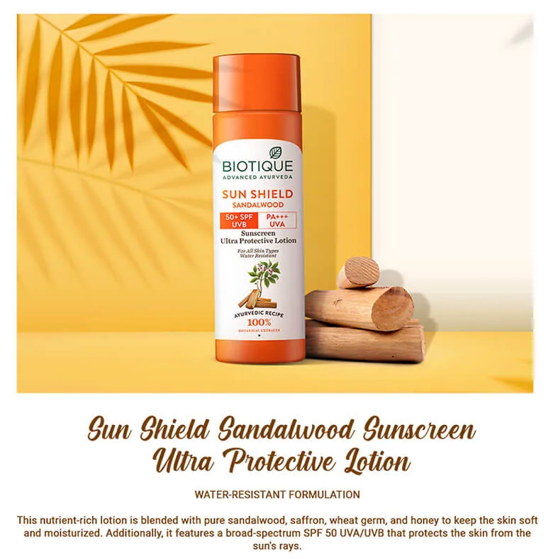 Biotique Sun Shield Sandalwood Ultra Protective Lotion 50+ SPF | Broad Spectrum UVA/UVB Sunscreen | Water Resistant Ayurvedic Formula-5