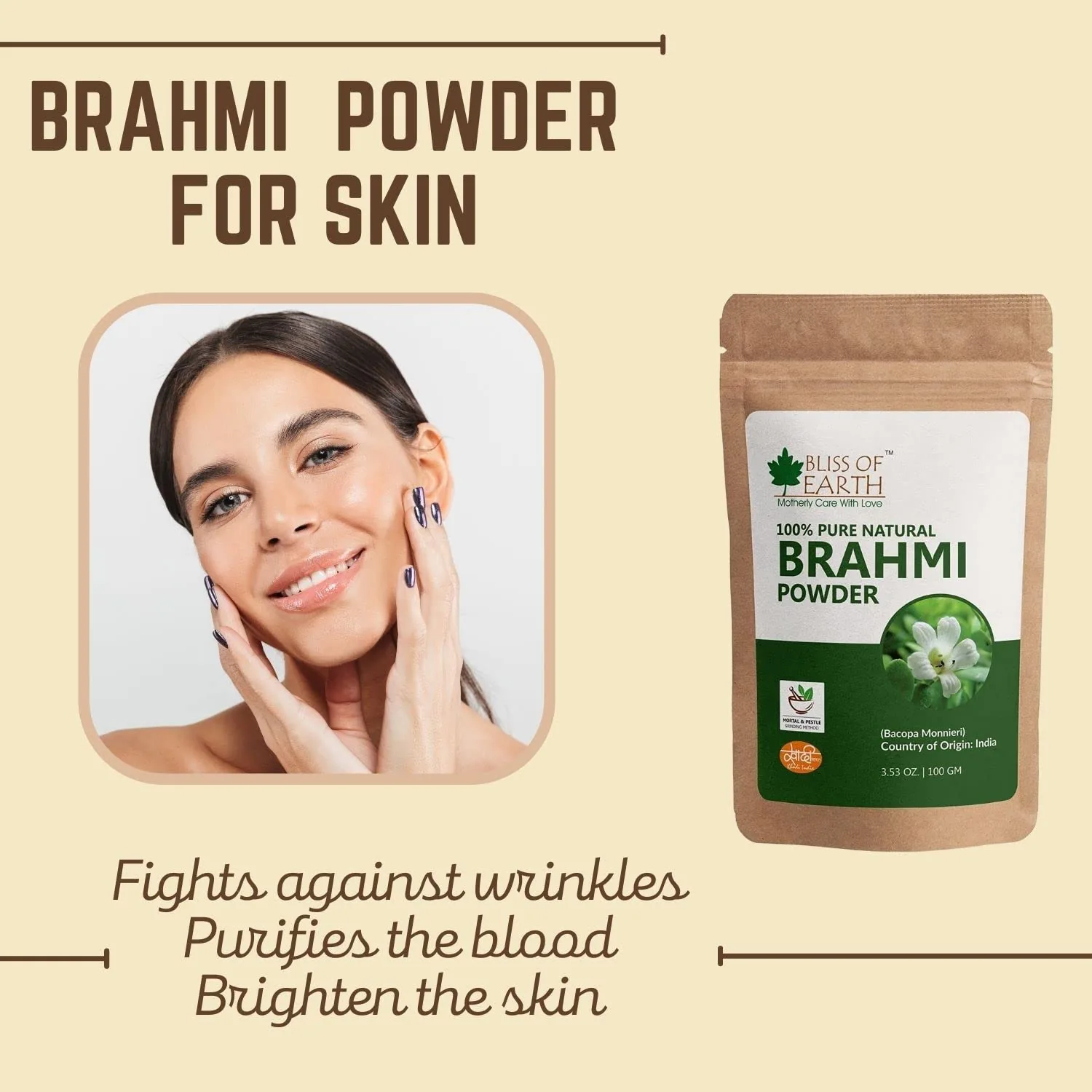Bliss of Earth 100% Pure Natural Brahmi Powder | Bacopa Monnieri Herb | Traditional Mortar & Pestle Ground-2