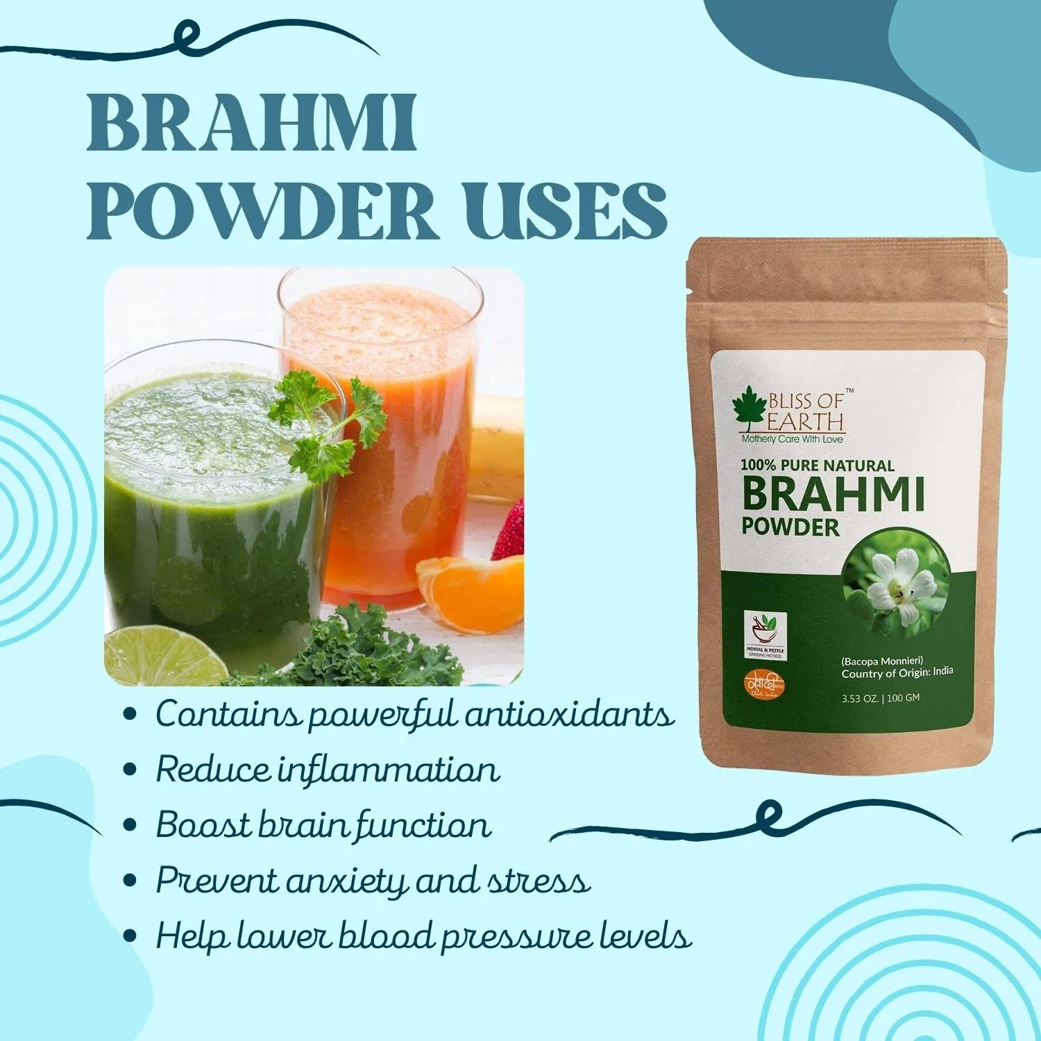 Bliss of Earth 100% Pure Natural Brahmi Powder | Bacopa Monnieri Herb | Traditional Mortar & Pestle Ground-4