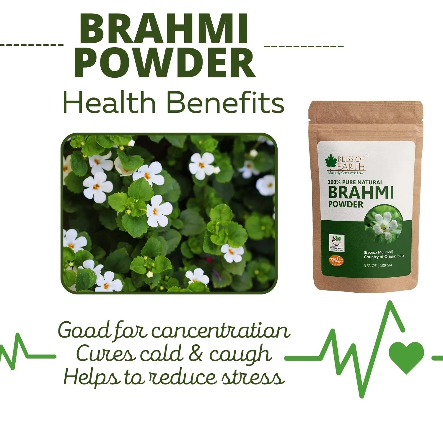 Bliss of Earth 100% Pure Natural Brahmi Powder | Bacopa Monnieri Herb | Traditional Mortar & Pestle Ground-5