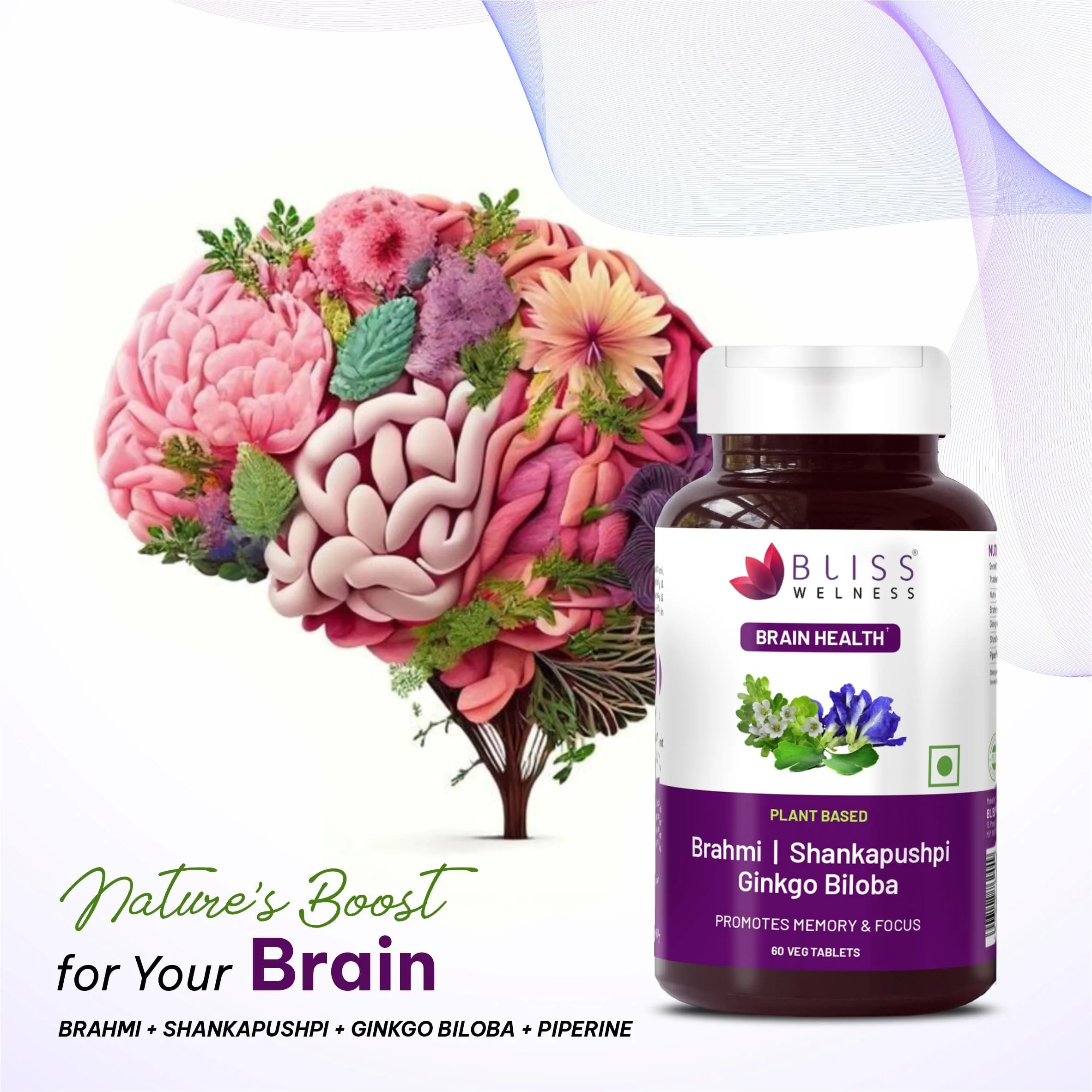 Bliss Welness Brahmi Shankpushpi Ginkgo Biloba Tablets | Natural Brain Booster | Nootropic Supplement for Memory and Focus-8