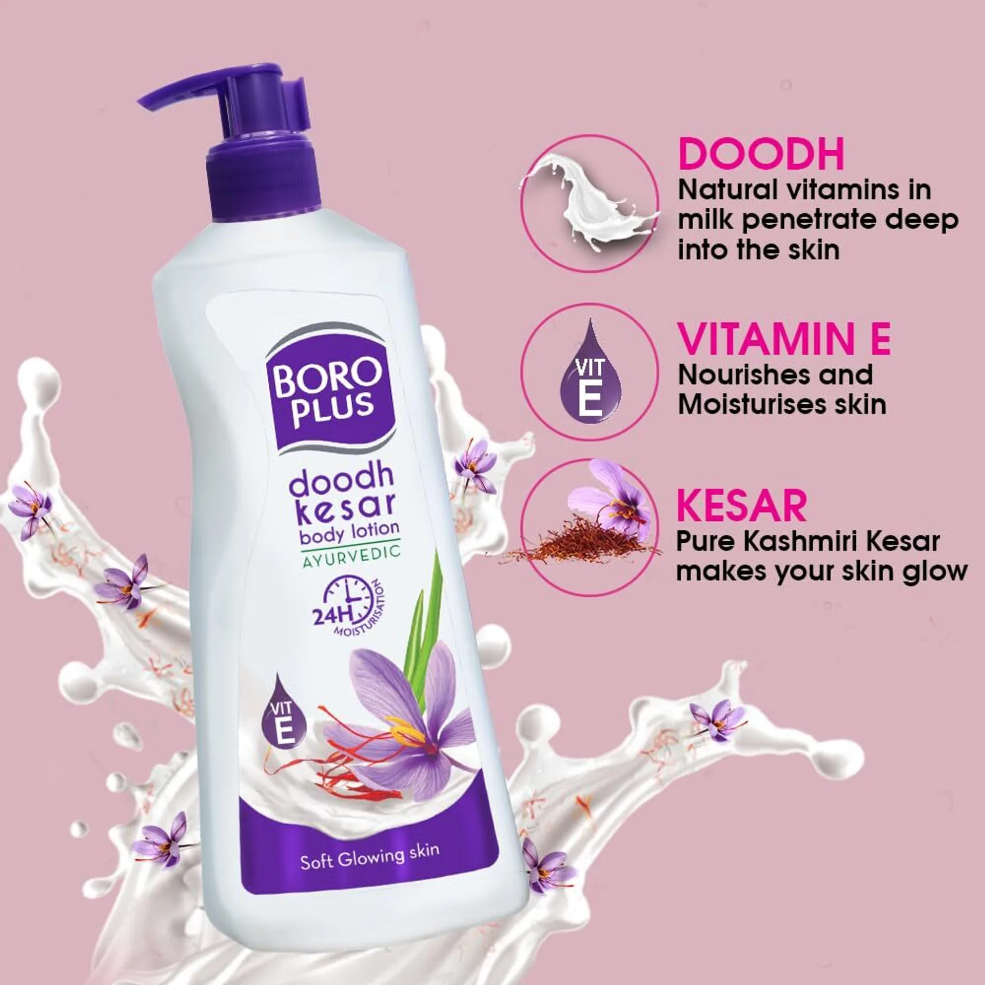 Body Lotion Provides 24Hrs Moisturisation 100% Ayurvedic Lotion, Vitamin E For Dry And Normal Skin With Goodness Of Dhoodh, Badam & Kesar-5