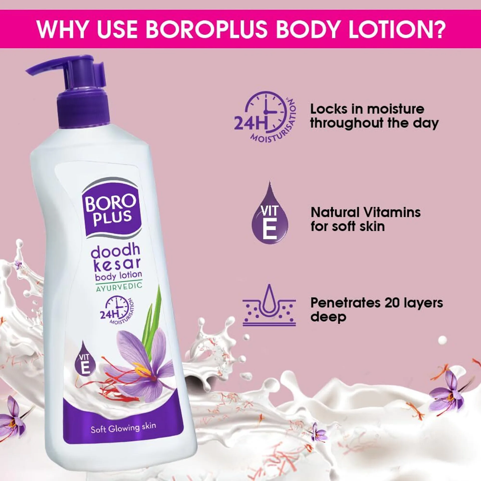 Body Lotion Provides 24Hrs Moisturisation 100% Ayurvedic Lotion, Vitamin E For Dry And Normal Skin With Goodness Of Dhoodh, Badam & Kesar-6