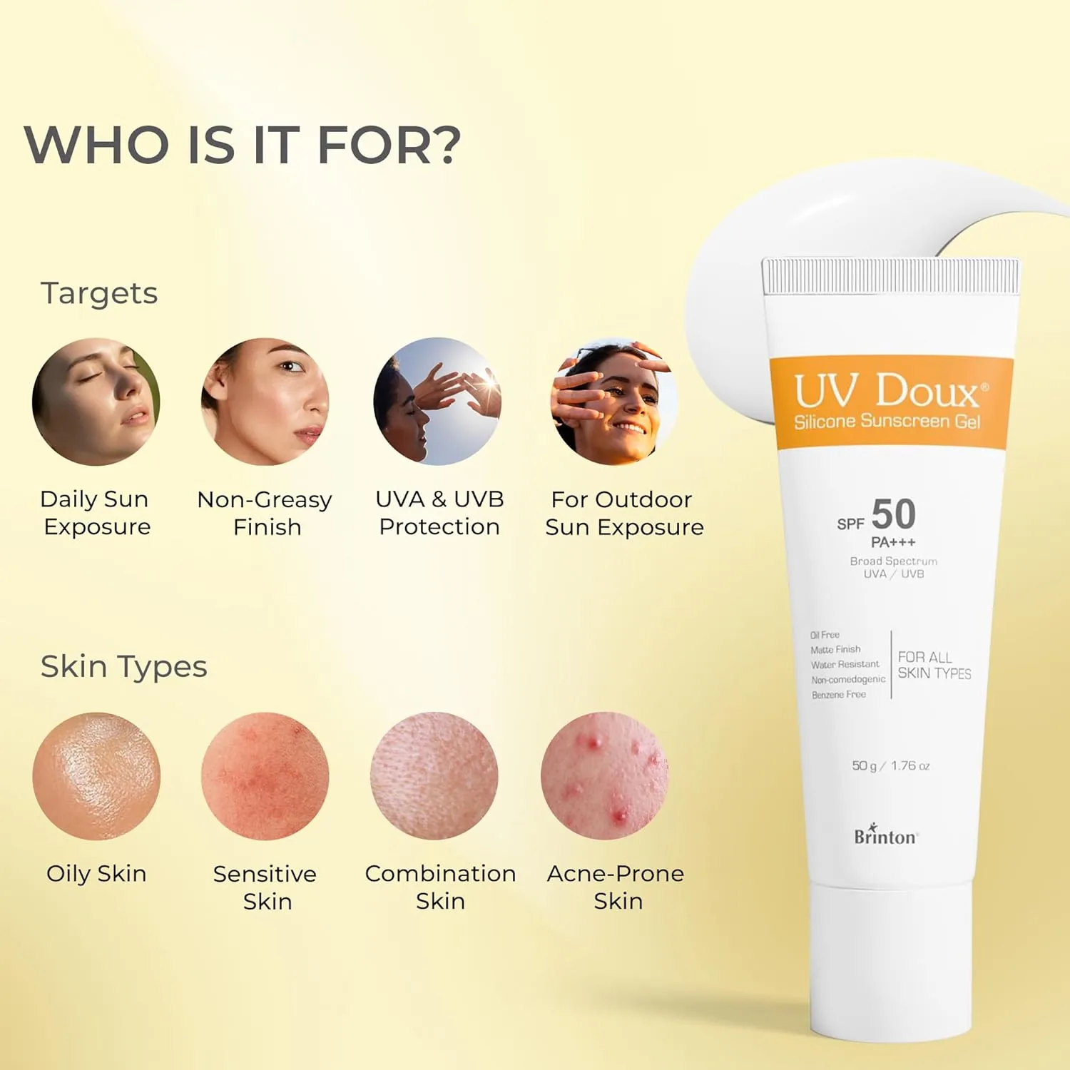Brinton UV Doux Silicone Sunscreen Gel | SPF 50 PA+++ Matte Finish Sun Protection | Water-Resistant Oil-Free Formula-5