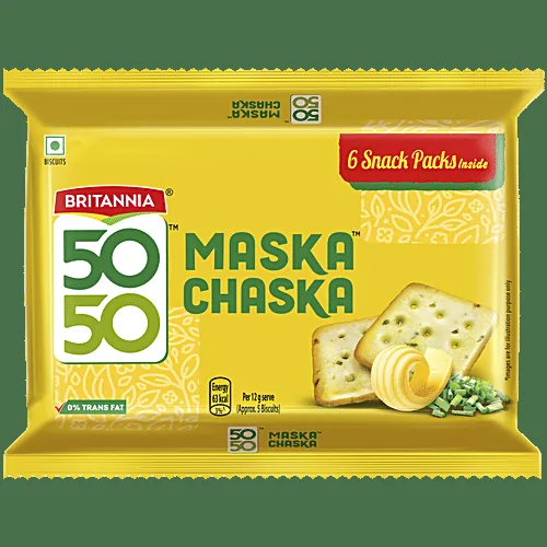 Britannia 50-50 Maska Chaska | Butter and Herb Salted Biscuits | Crispy Tea-Time Snack 300 gm