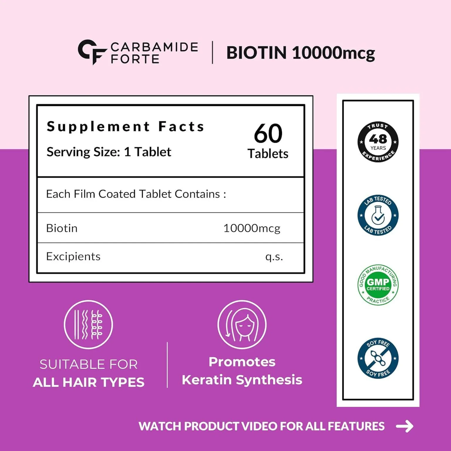 Carbamide Forte Biotin 10000mcg Tablets | High Potency Hair Growth Supplement | Vegetarian Unflavored Formula-3