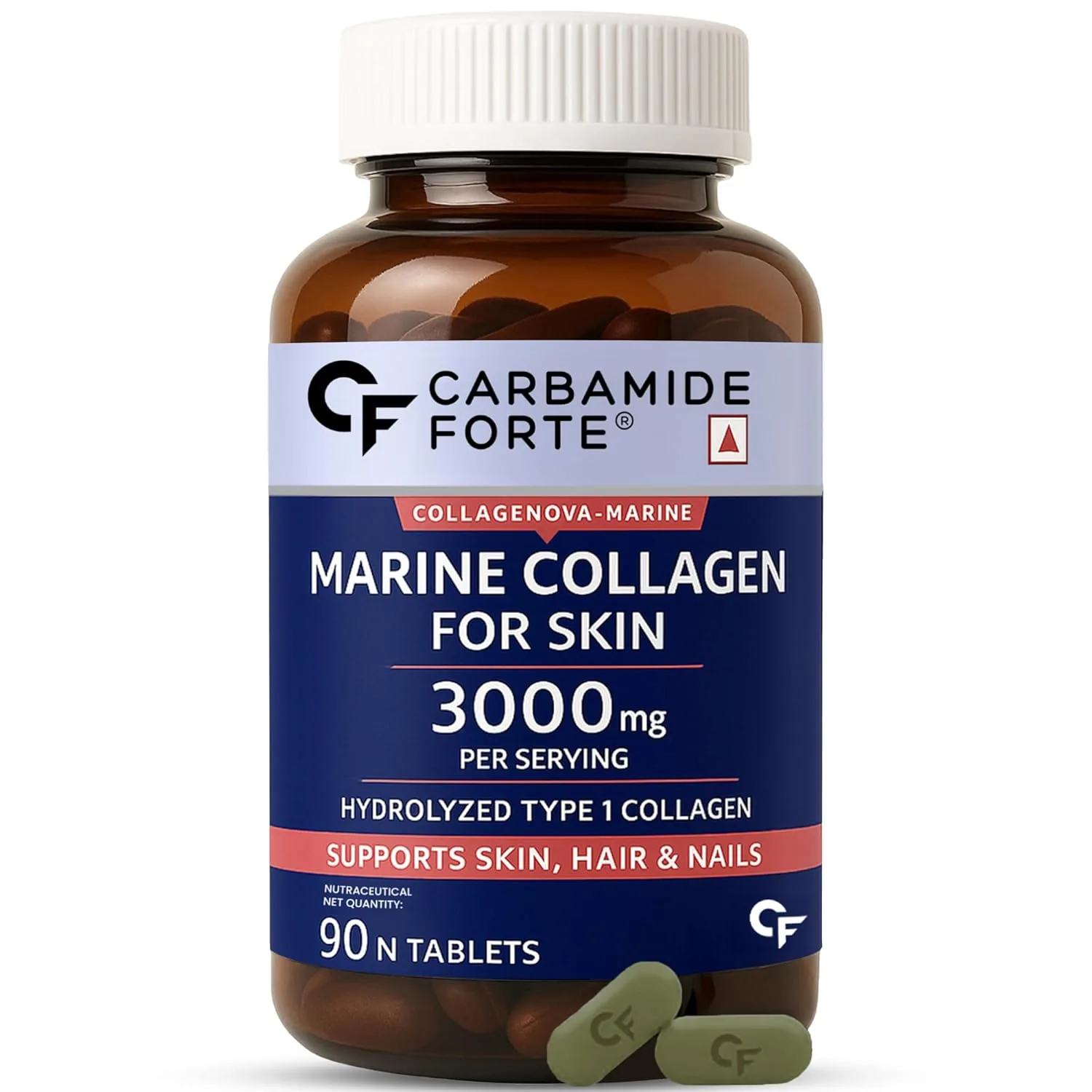 Carbamide Forte Hydrolyzed Marine Collagen Tablets | Type 1 Peptides with Hyaluronic Acid | Skin, Hair & Nails Support