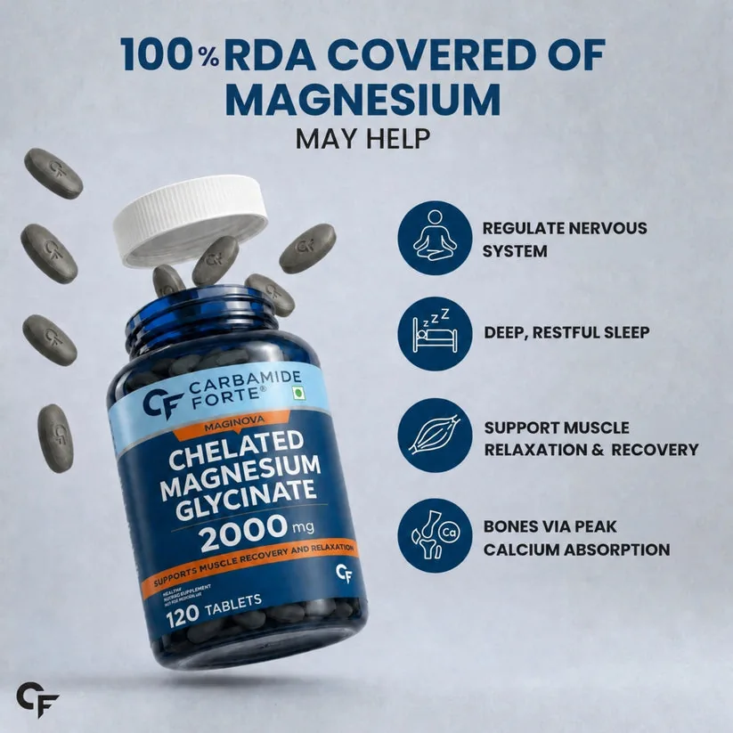 Carbamide Forte Maginova Chelated Magnesium Glycinate | High Absorption Vegetarian Tablets | Muscle Recovery & Sleep Support-1