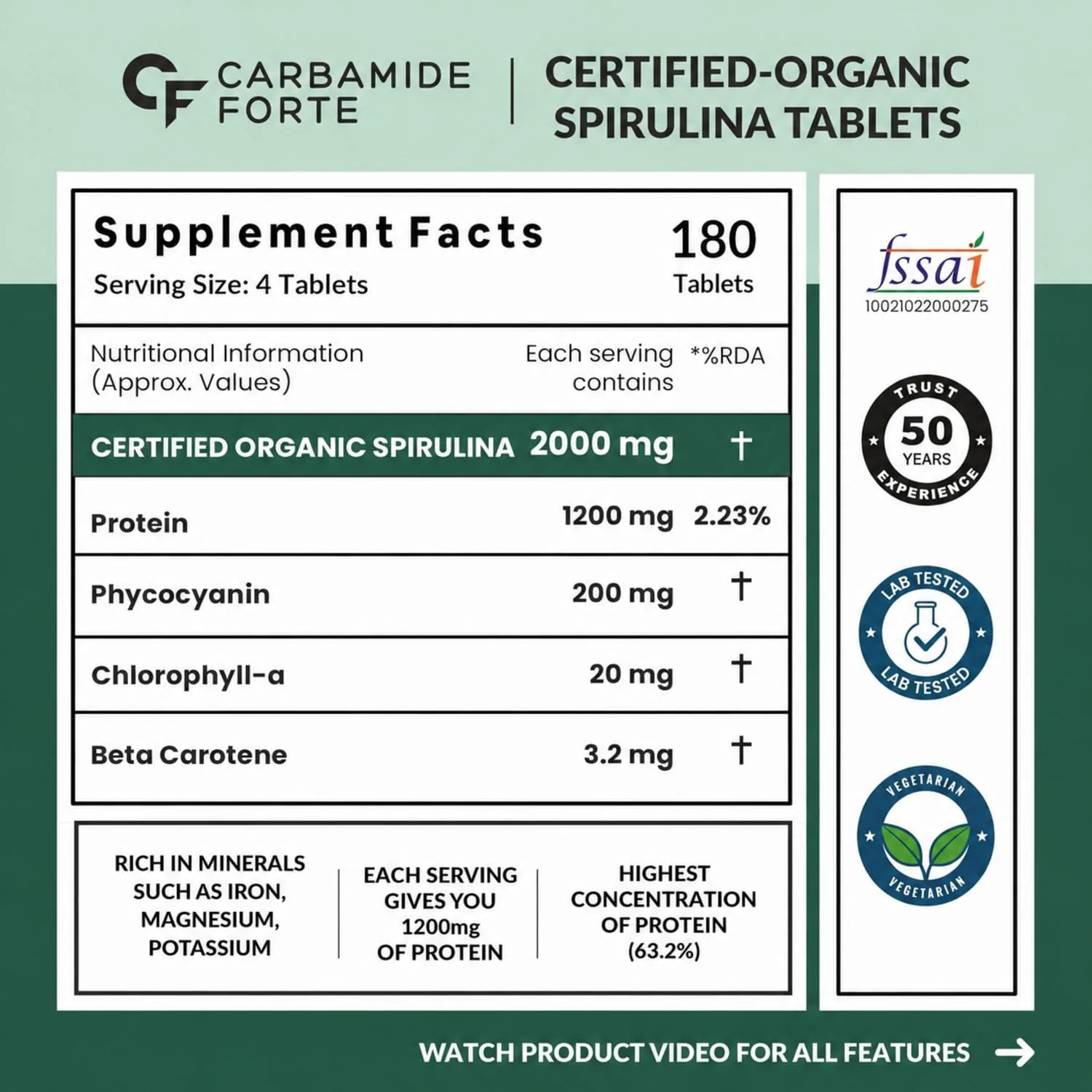 Carbamide Forte Organic Spirulina Tablets | Certified Green Superfood | Plant-Based Protein & Antioxidant Support-2