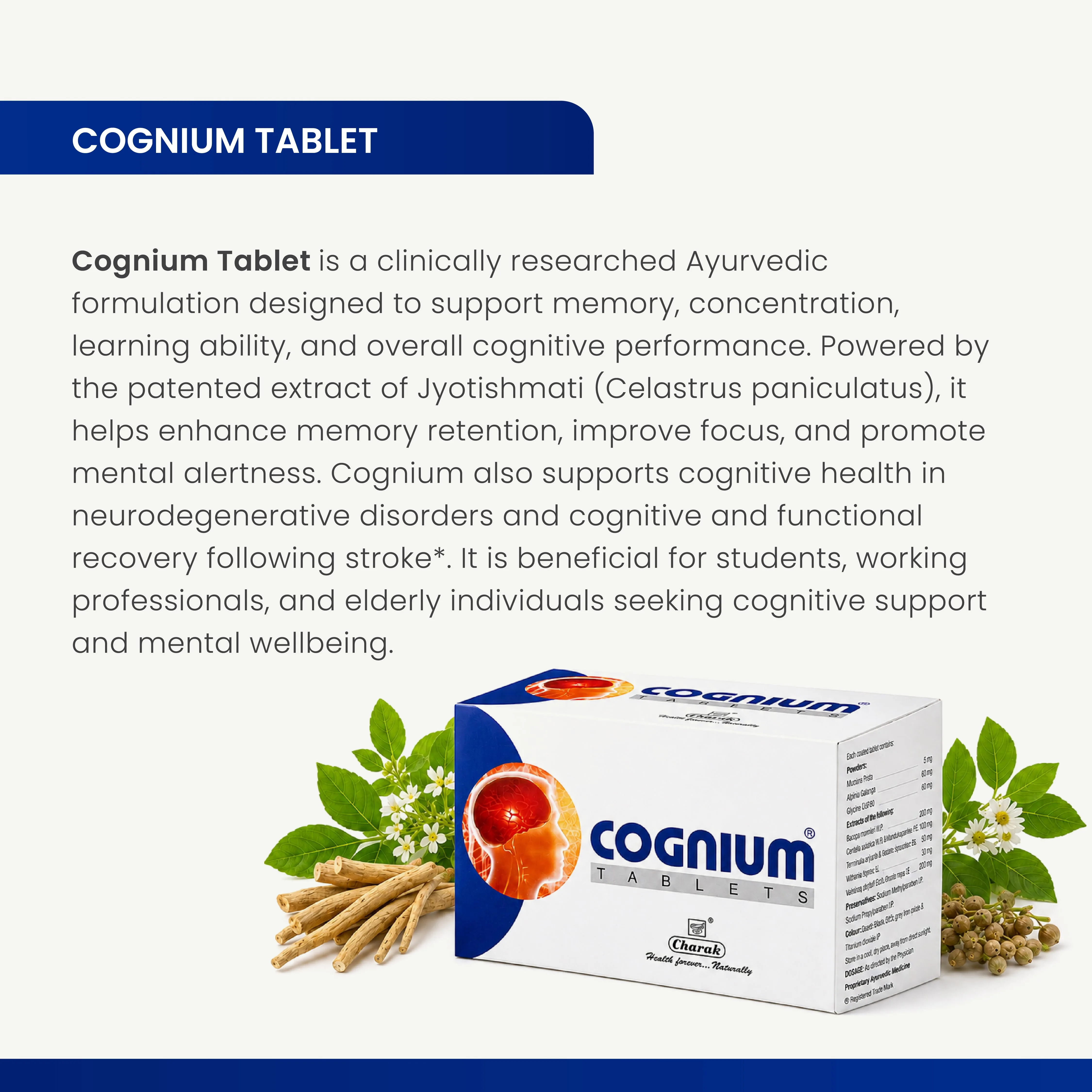 Charak Pharma Cognium Tablets | Ayurvedic Brain Booster | Memory and Focus Support-3