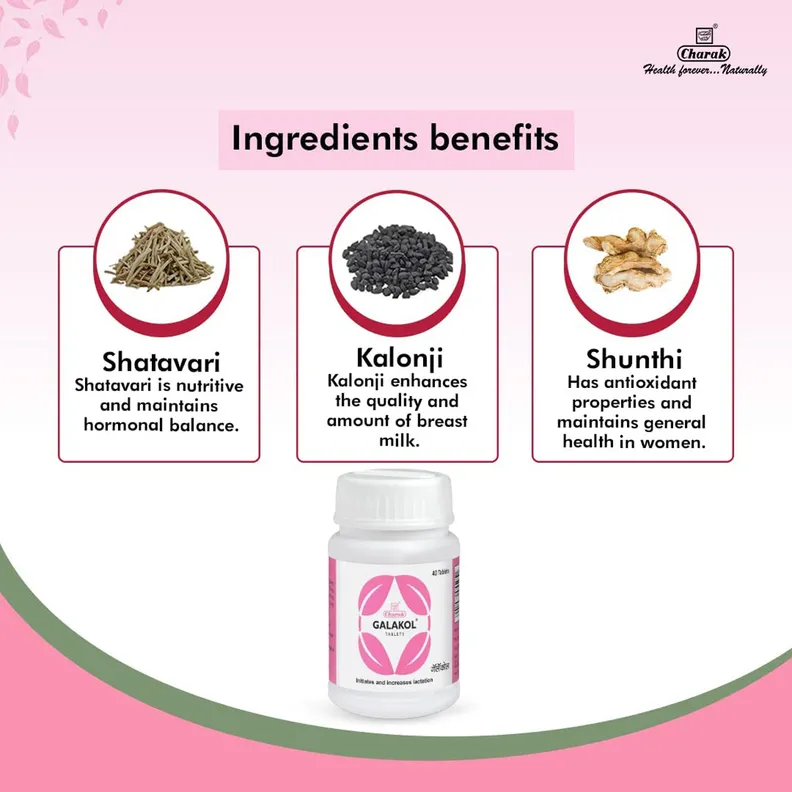 Charak Pharma Galakol Tablets | Natural Lactation Support | Ayurvedic Postnatal Supplement-5