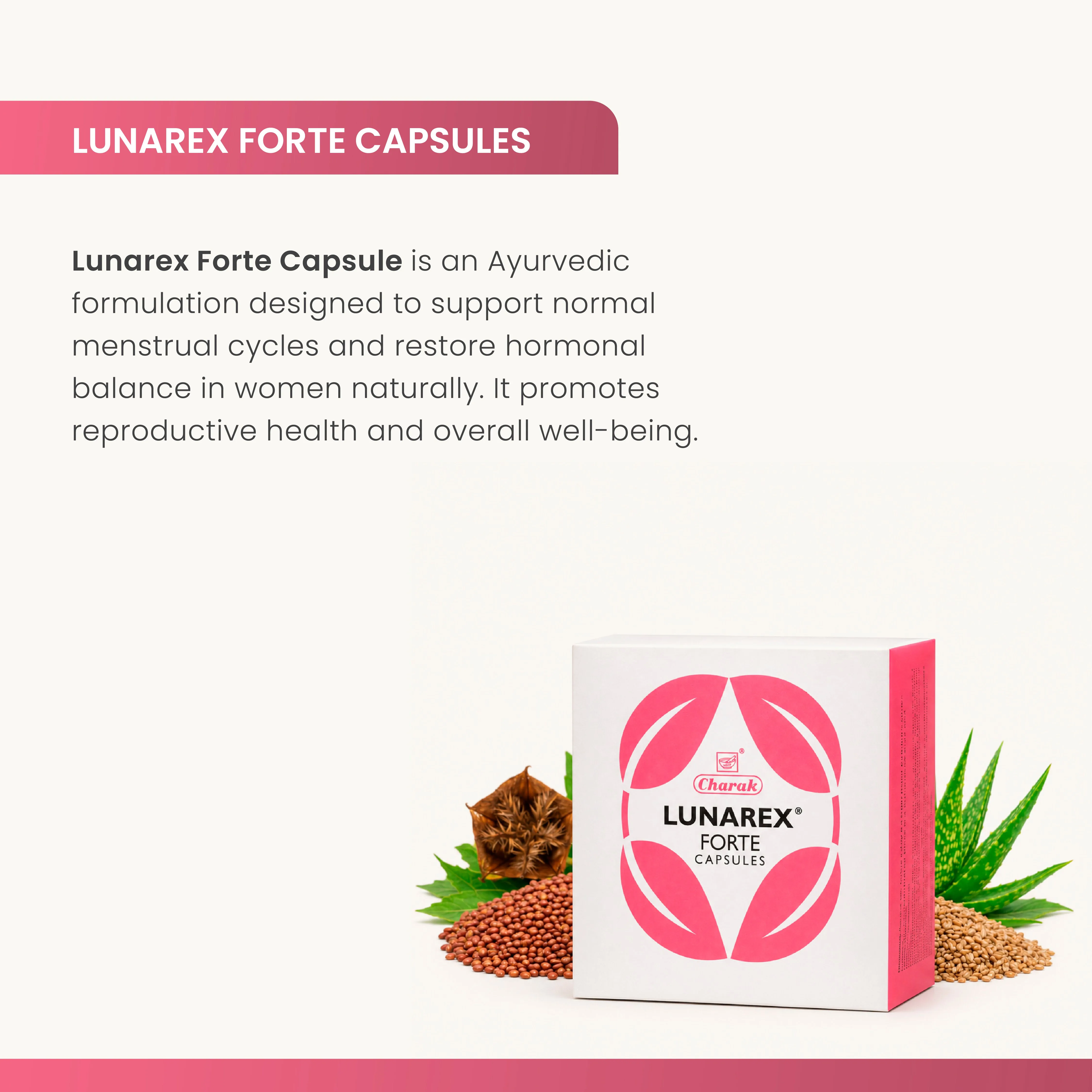 Charak Pharma Lunarex Forte Capsules | Ayurvedic Menstrual Support | Regulates Cycles & Hormonal Balance-2