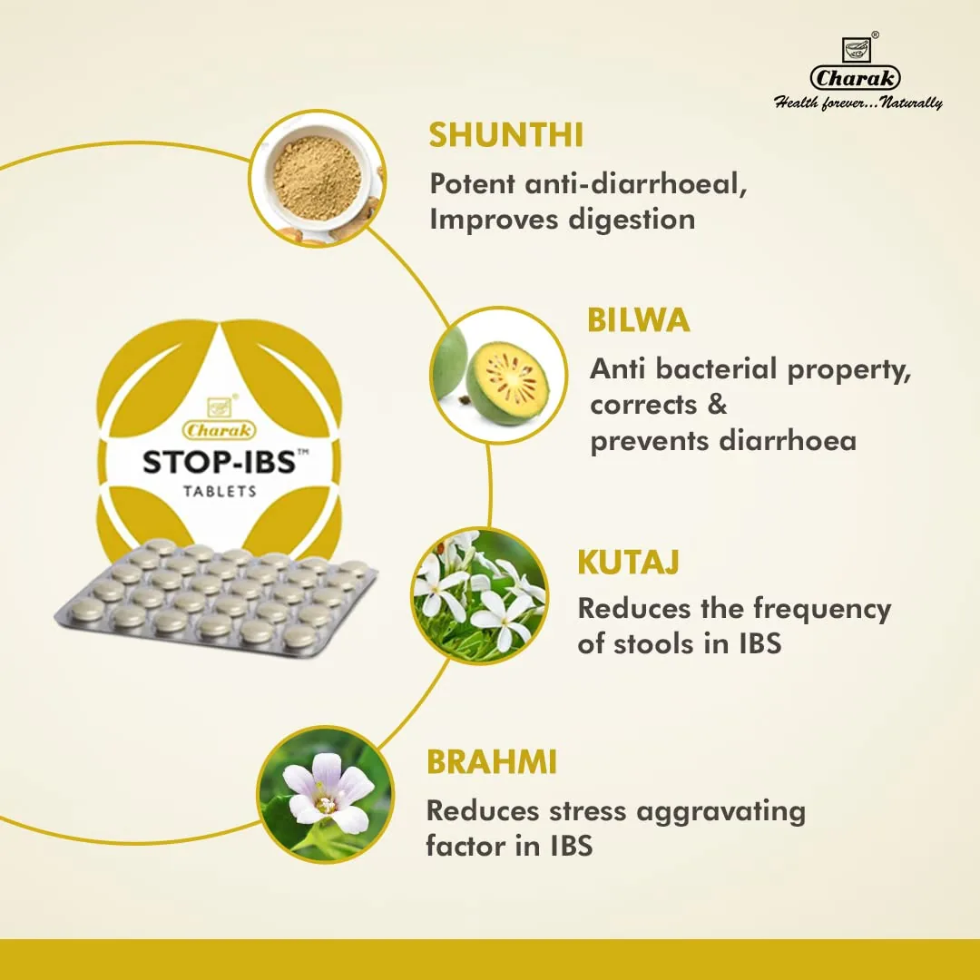 Charak Pharma Stop-IBS Tablets | Ayurvedic Gut Health Support | Relieves Bloating and Spasms-2