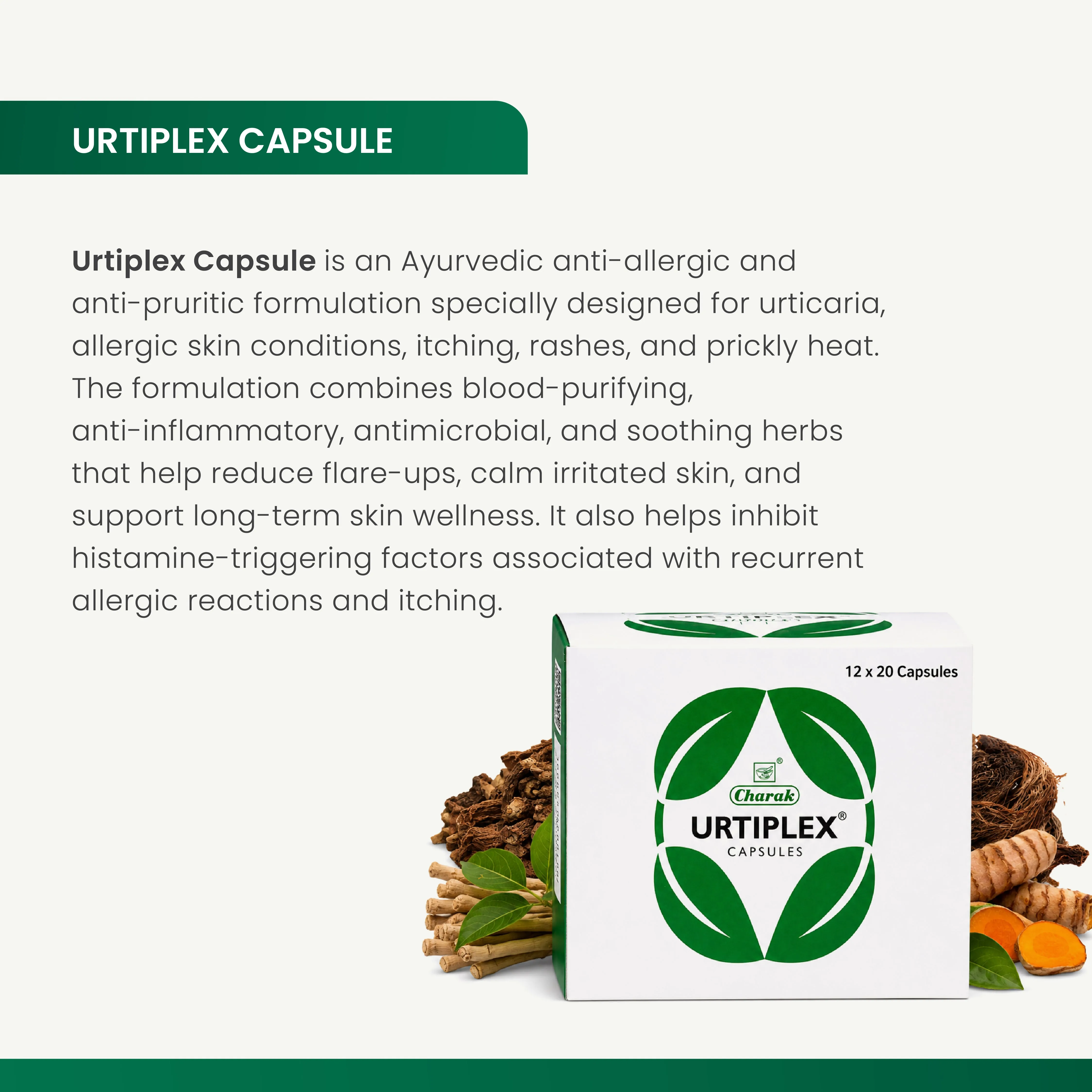 Charak Pharma Urtiplex Capsules | Ayurvedic Skin Allergy Relief | Natural Anti-Pruritic Formula-5
