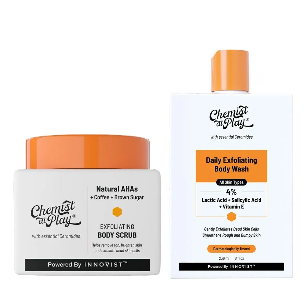 Chemist At Play Exfoliating Body Wash + Exfoliating Body Scrub For Tan Removal Combo | Dual-Action Body Care | Smooth & Even Skin Tone-1
