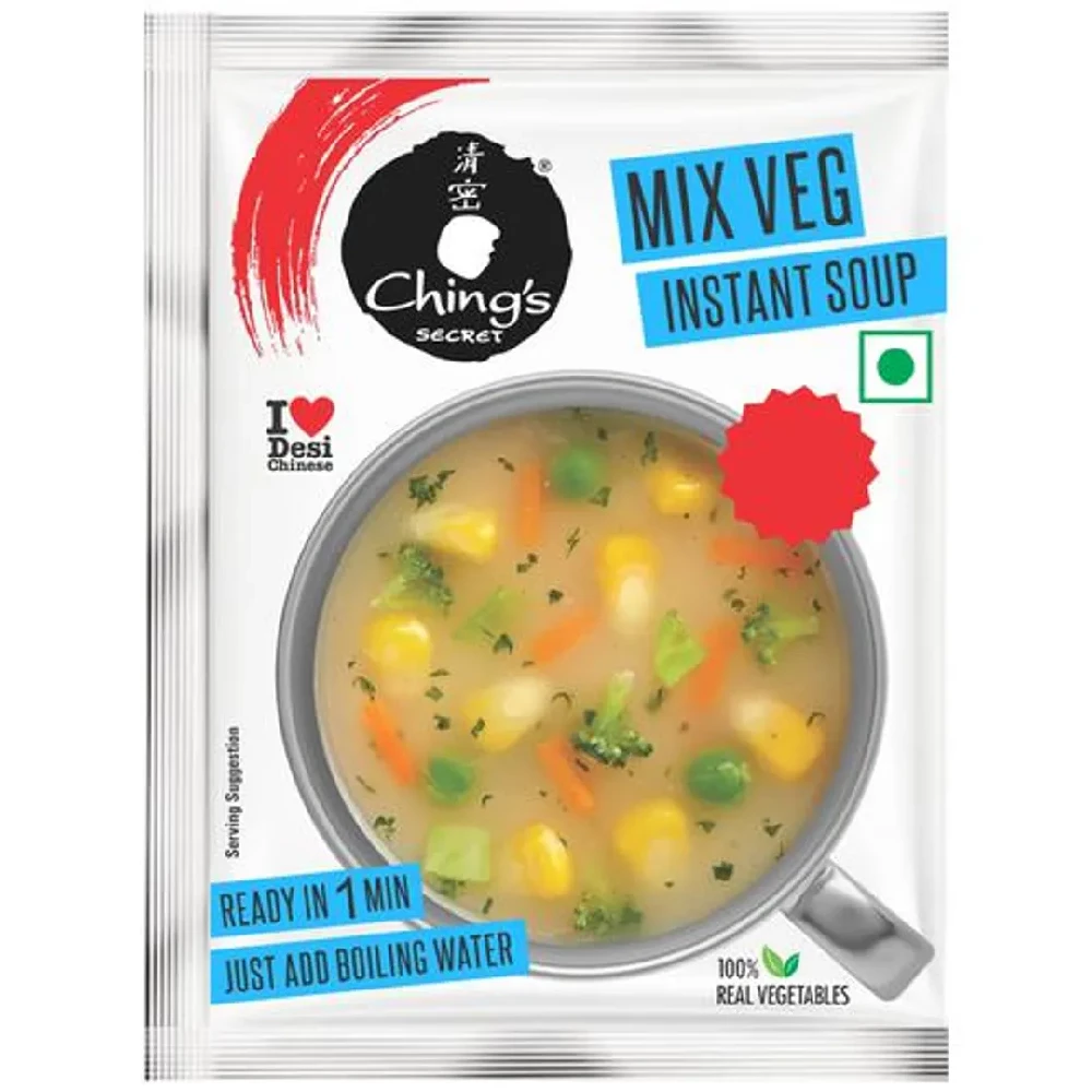 Ching's Secret Mix Veg Cook Up Soup Front Side Package 15 gm