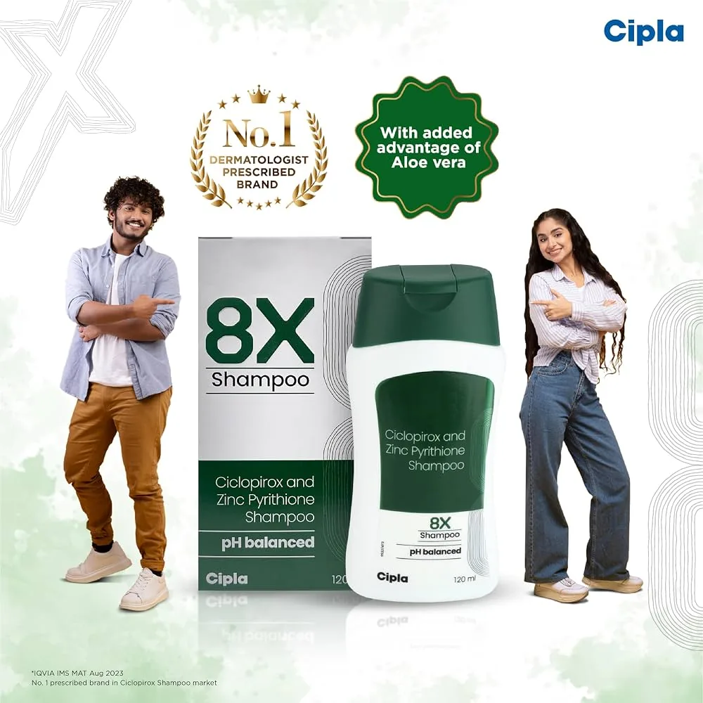 Cipla 8X Shampoo with pH Balanced | Anti-Dandruff Scalp Care | Dual Active Formula with Aloe Vera-1
