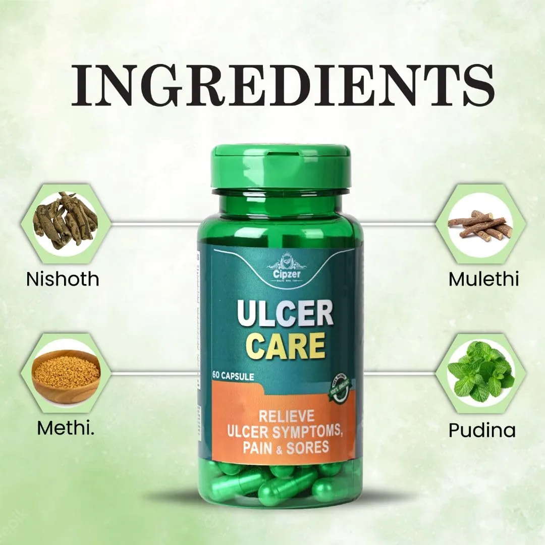 Cipzer Ulcer Care Capsules | Herbal Stomach Soothing Supplement | Natural Acidity & Digestive Support-4