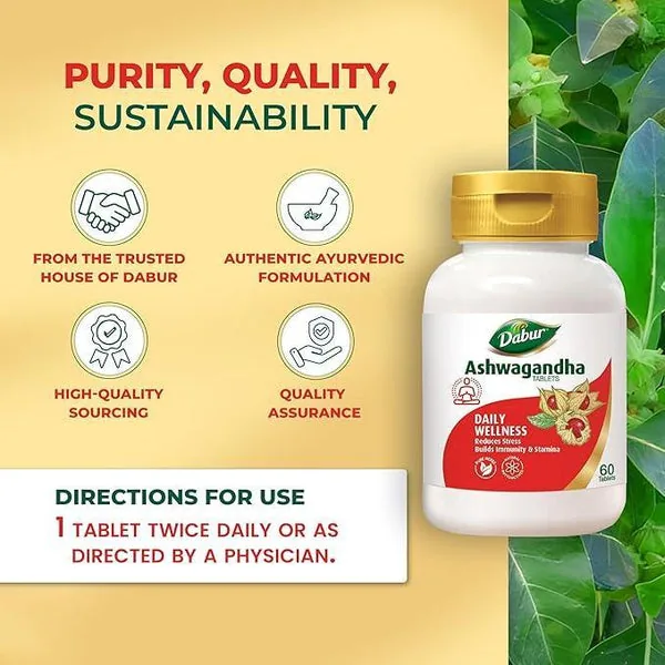 Dabur Ashwagandha Tablets | Ayurvedic Immunity Booster | Stress & Fatigue Relief-3