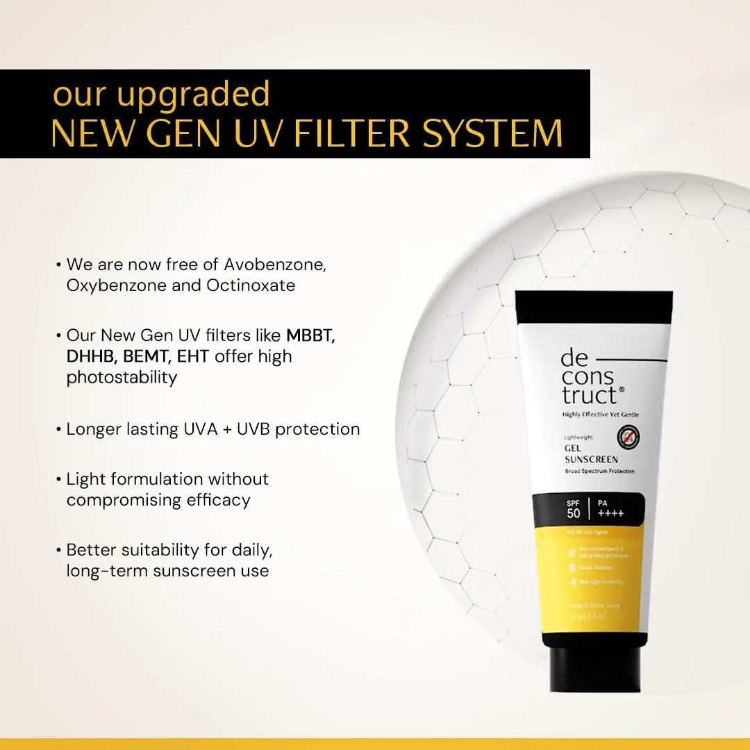 Deconstruct Light Weight Gel Sunscreen | Broad Spectrum SPF 55+ PA+++ | No White Cast Matte Finish-1