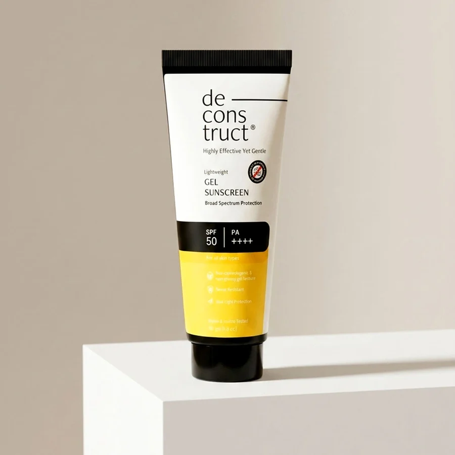 Deconstruct Light Weight Gel Sunscreen | Broad Spectrum SPF 55+ PA+++ | No White Cast Matte Finish