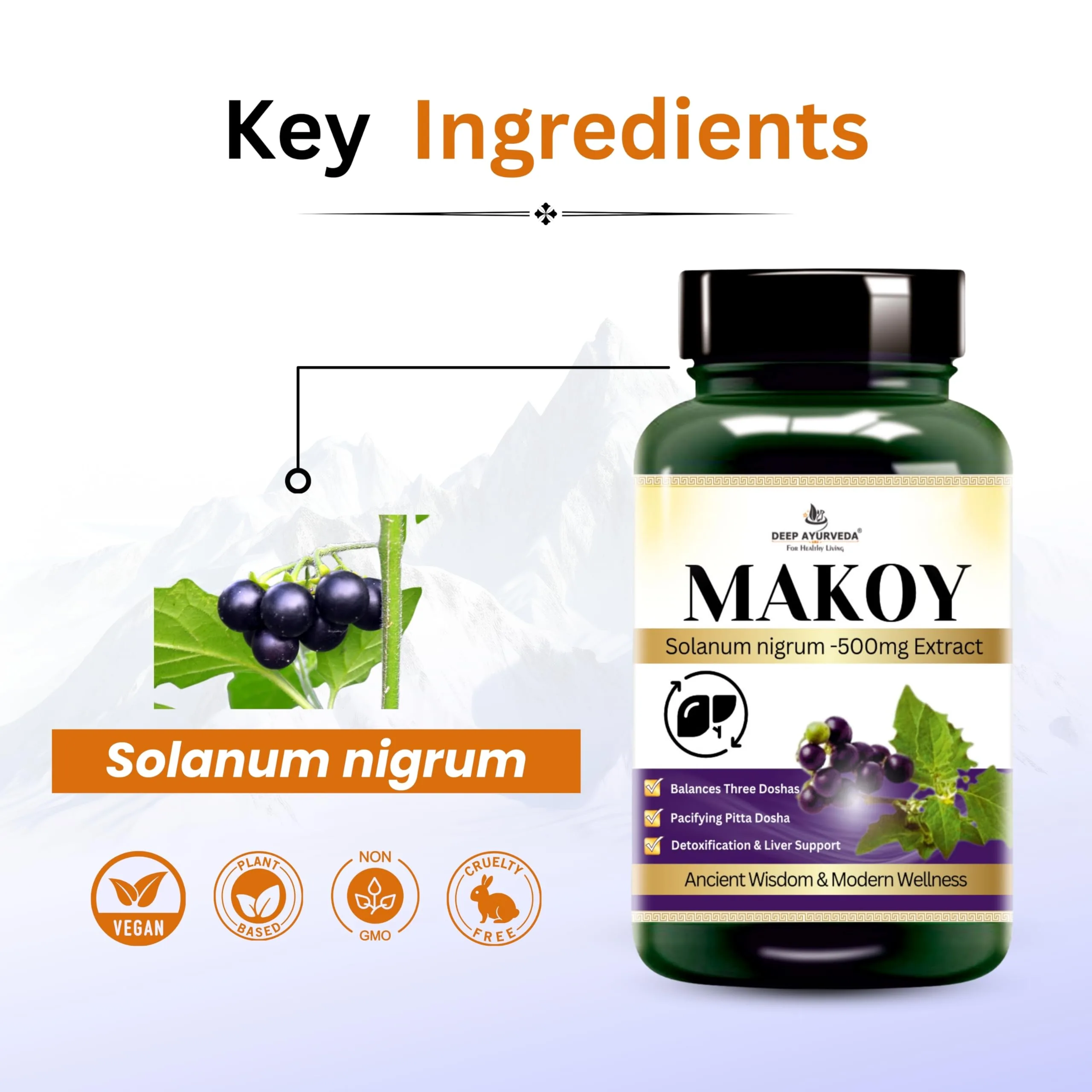 Deep Ayurveda Makoy Veg Capsules | Solanum Nigrum Extract | Natural Liver and Digestive Support-2