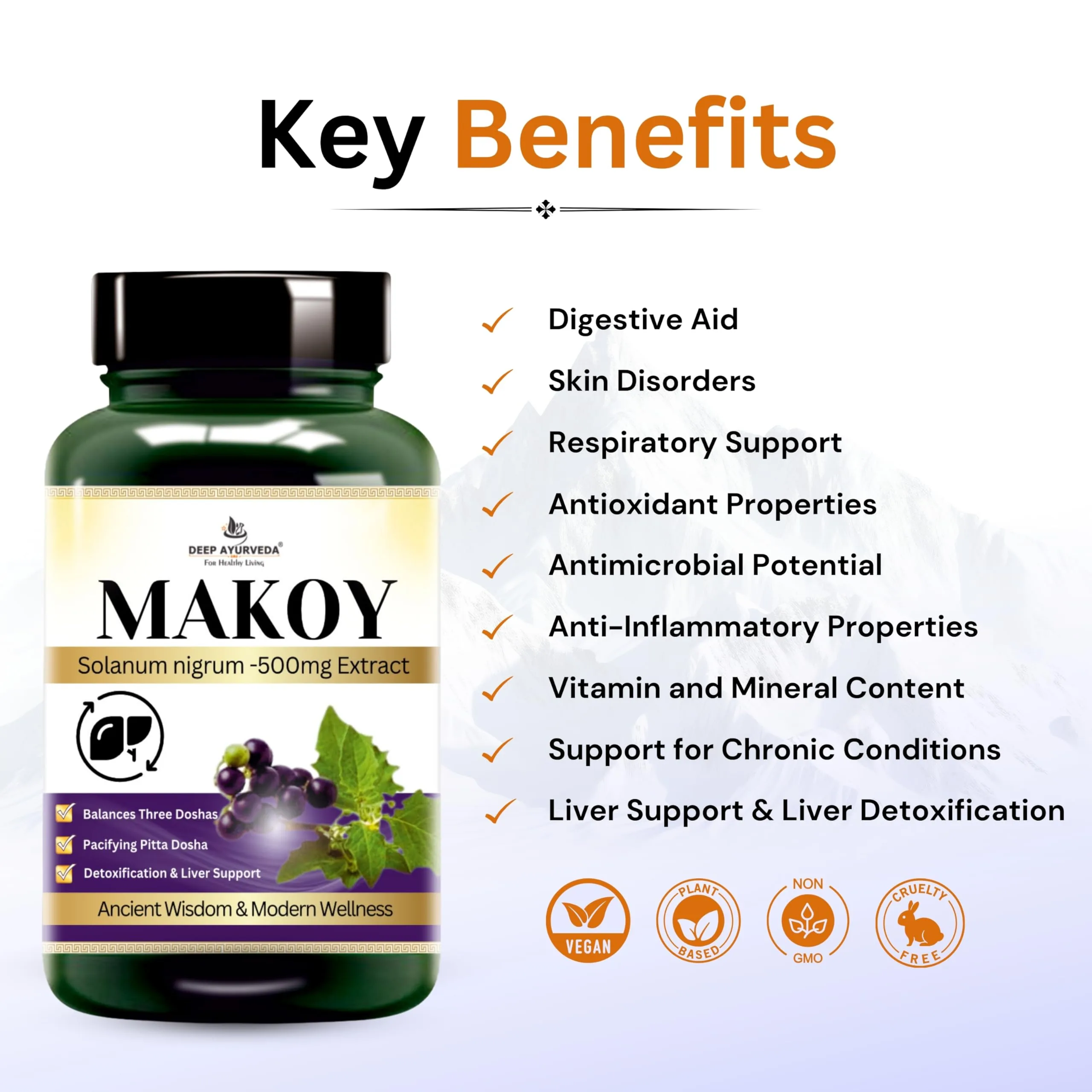 Deep Ayurveda Makoy Veg Capsules | Solanum Nigrum Extract | Natural Liver and Digestive Support-3