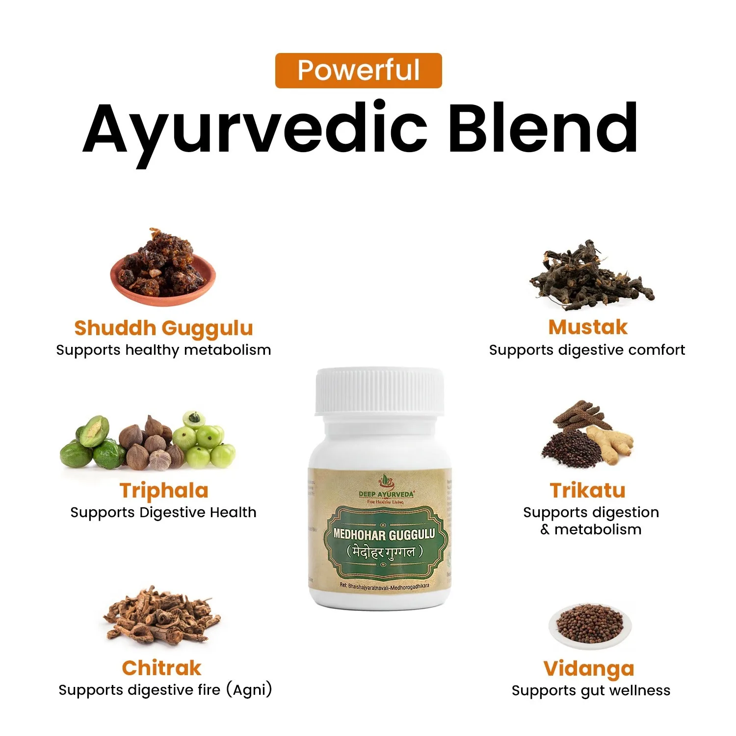 Deep Ayurveda Medhohar Guggul | Ayurvedic Metabolic Support | Natural Detox and Fat Metabolism Tablet-3