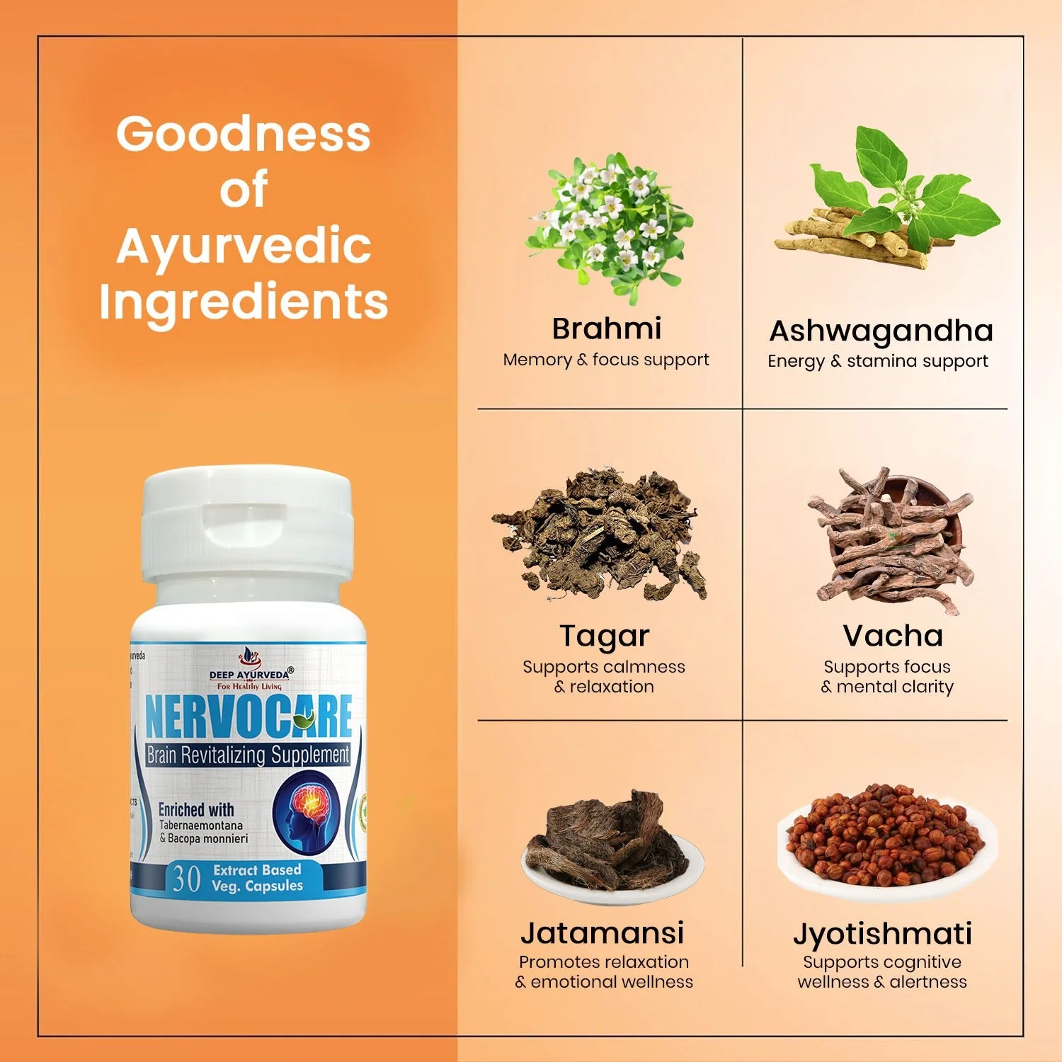 Deep Ayurveda Nervocare Veg Capsules | Brain & Nervous System Support | Natural Stress Reliever-3
