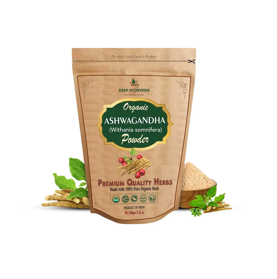 Deep Ayurveda Organic Ashwagandha Powder | Pure Adaptogenic Root Supplement | Natural Stress Relief & Stamina Support-1