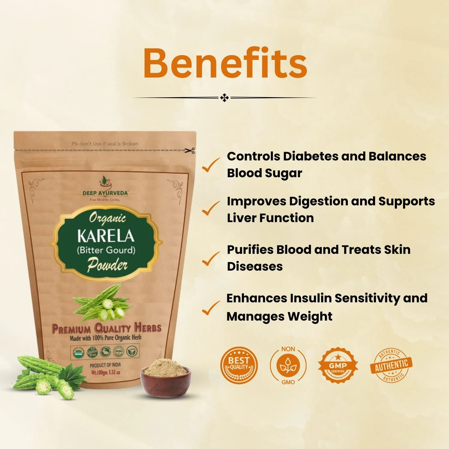 Deep Ayurveda Organic Karela Powder | Pure Bitter Gourd Supplement | Natural Blood Sugar & Digestive Support-2