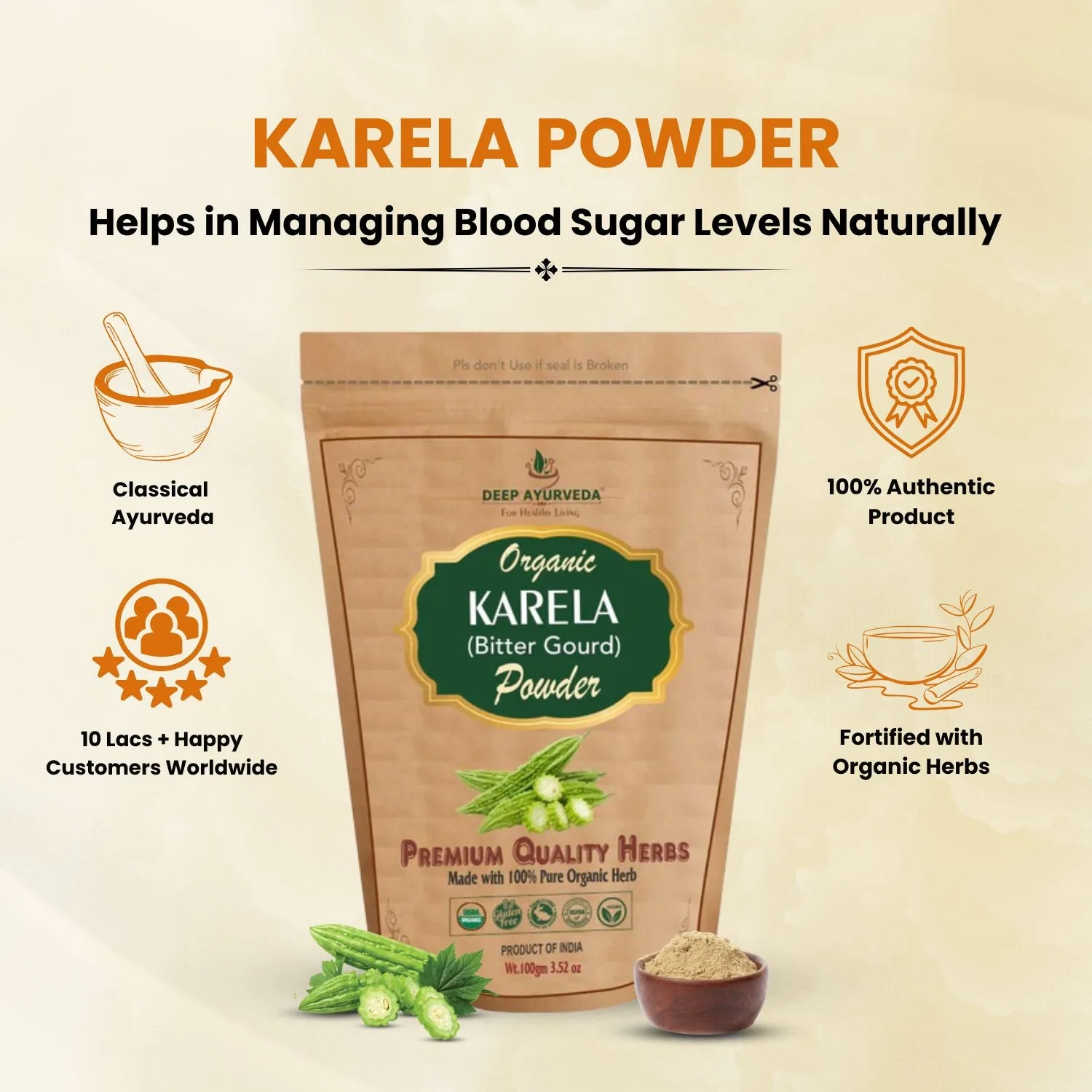 Deep Ayurveda Organic Karela Powder | Pure Bitter Gourd Supplement | Natural Blood Sugar & Digestive Support-4