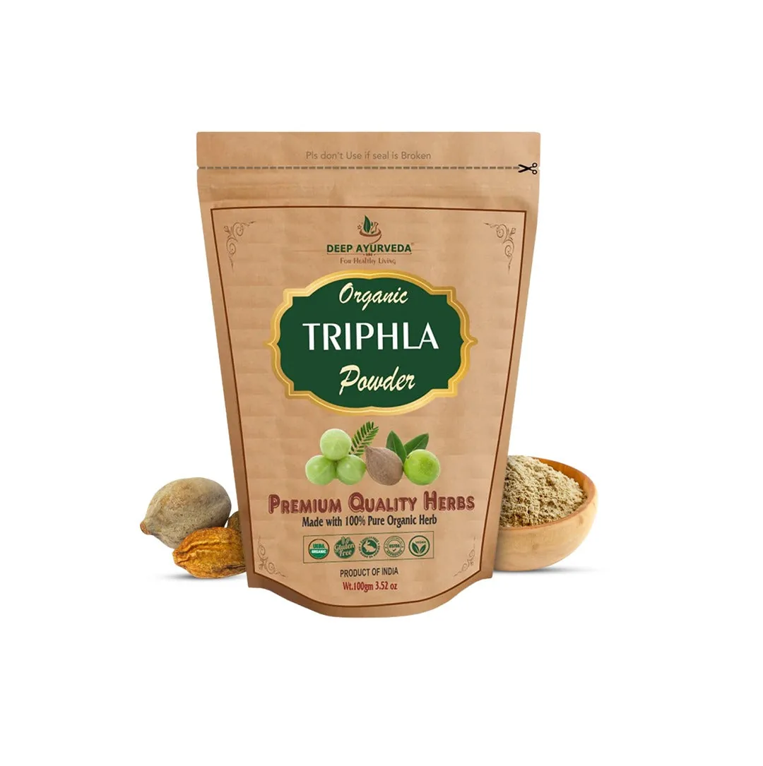 Deep Ayurveda Organic Triphala Powder | Ayurvedic Digestive Support | 100% Herbal Detoxifier
