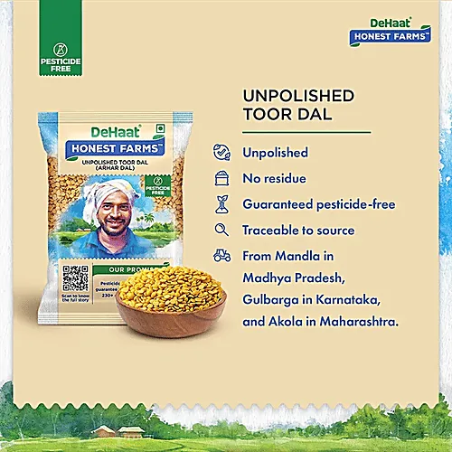 Dehaat Honest Farms Unpolished Toor Dal/Arhar Dal - Pesticide Free