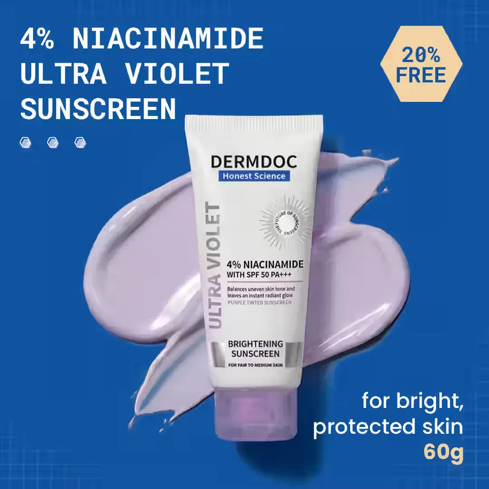 Dermdoc 4% Niacinamide With Spf 50 Pa +++ Brightening Sunscreen | Lightweight UV Protection | Dark Spot Reduction 60 gm