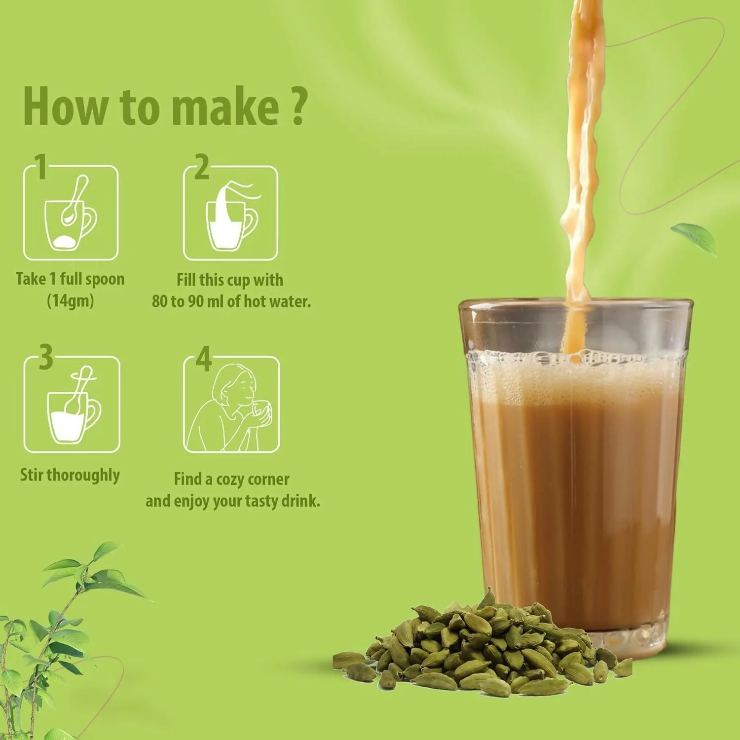 Desire Cardamom Instant Premix Tea Powder | 3-in-1 Elaichi Chai | Ready in Seconds-3