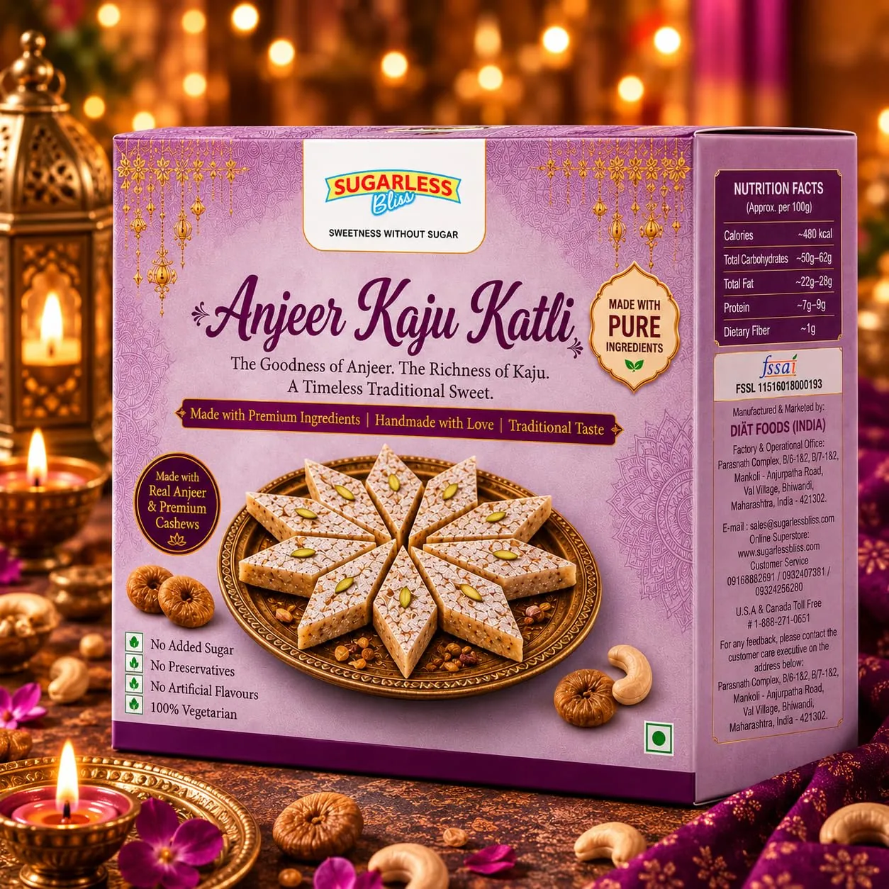 Dharti Namkeen Kaju Anjeer Katli | Cashew & Fig Slice | Traditional Gujarati Sweets 500 gm