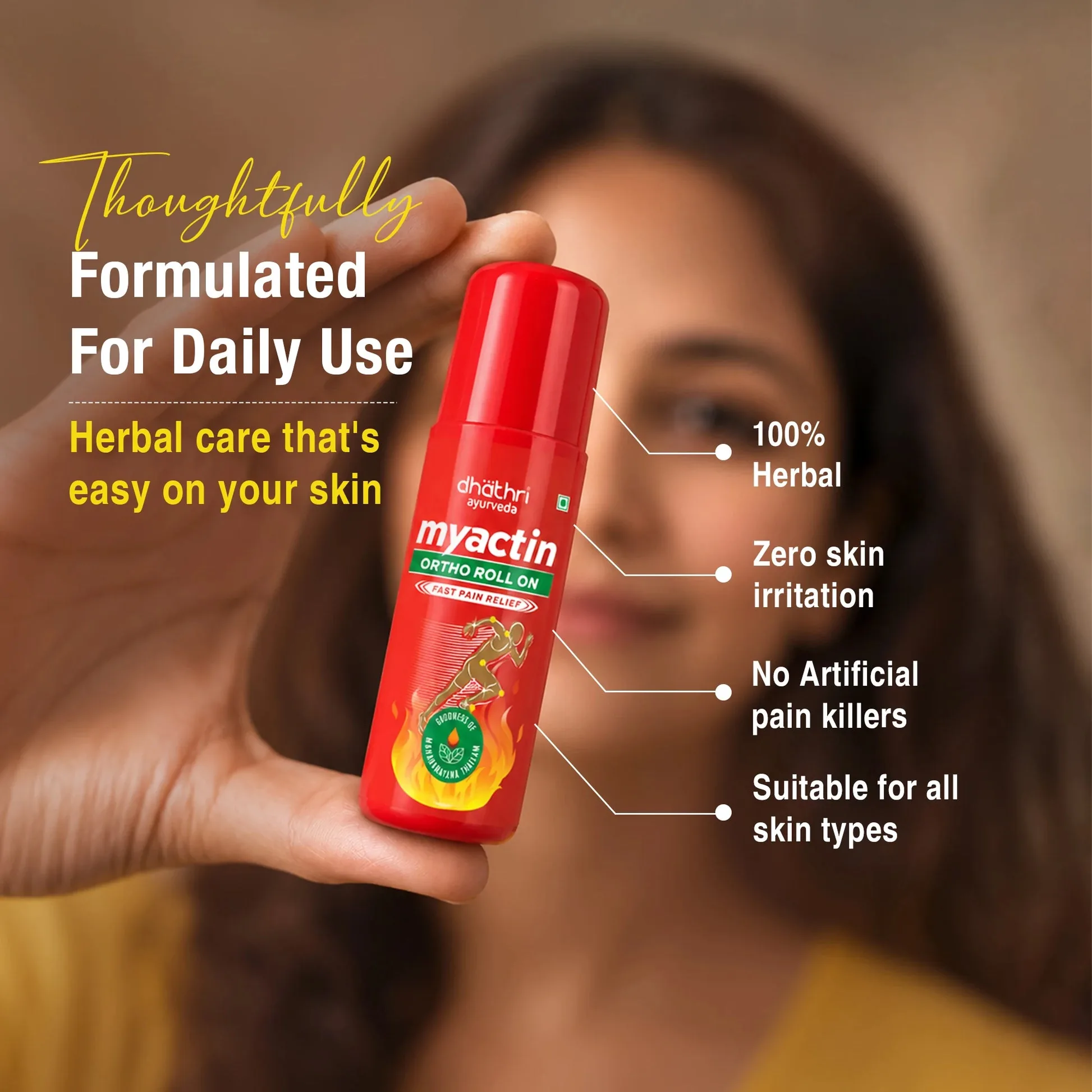 Dhathri Ayurveda Myactin Ortho Roll On | Ayurvedic Pain Relief Liquid | Hands-Free Joint & Muscle Care-3