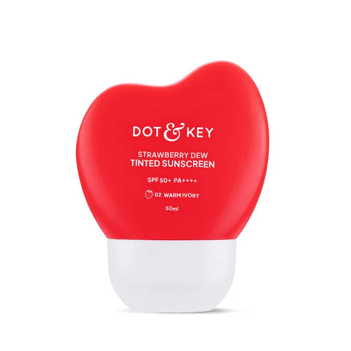 Dot & Key Strawberry Dew Tinted Sunscreen SPF 50+ PA++++ - 02 Warm Ivory | Tinted Sunscreen | Dewy Finish & High UV Protection 50 gm