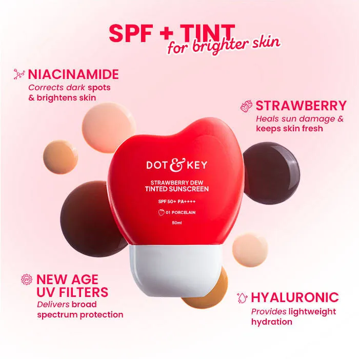Dot & Key Strawberry Dew Tinted Sunscreen SPF 50+ PA++++ - 02 Warm Ivory | Tinted Sunscreen | Dewy Finish & High UV Protection-4