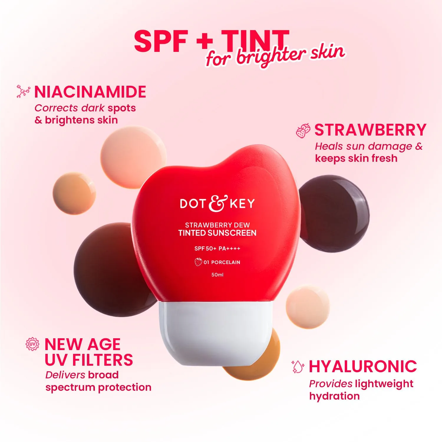 Dot & Key Strawberry Dew Tinted Sunscreen | Sheer Coverage Fluid | Dewy Satin Finish SPF-4