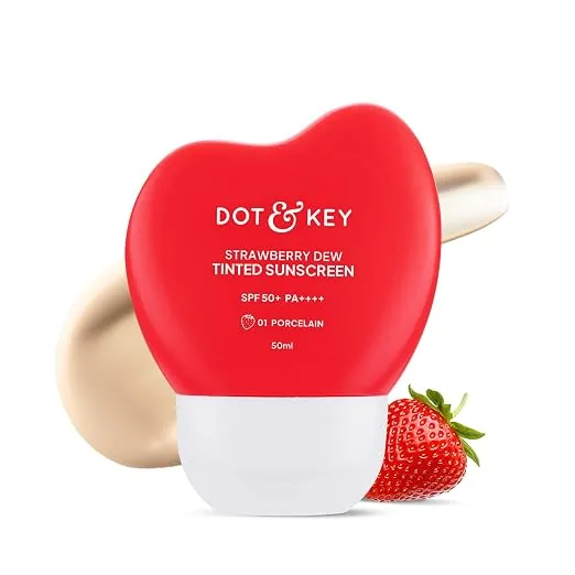 Dot & Key Strawberry Dew Tinted Sunscreen | Sheer Coverage Fluid | Dewy Satin Finish SPF-1
