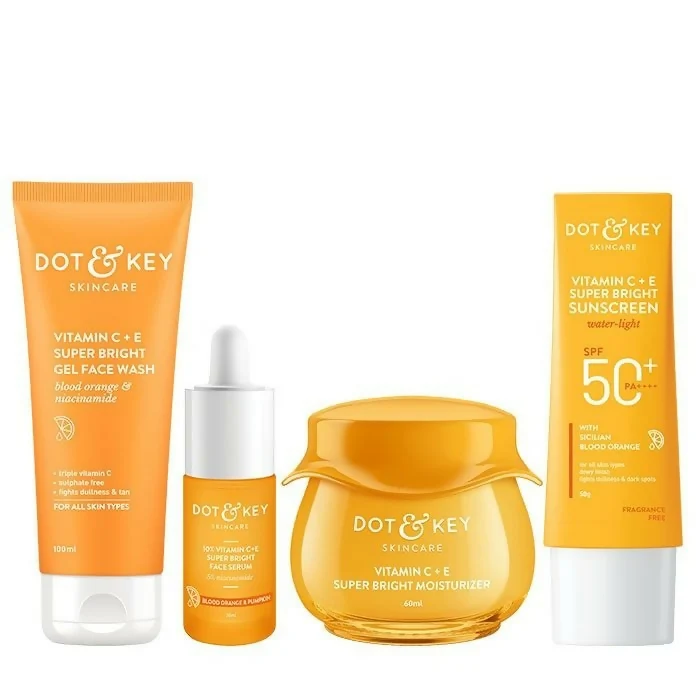 Dot & Key Vitamin C + E CSMS Routine Combo | Complete 4-Step Skincare Kit | Brightening & Sun Protection Dot & Key Vitamin C + E CSMS Routine Combo | Complete 4-Step Skincare Kit | Brightening & Sun Protection - combo of 4 (100 ml + 20 ml + 60 ml + 50 gm)