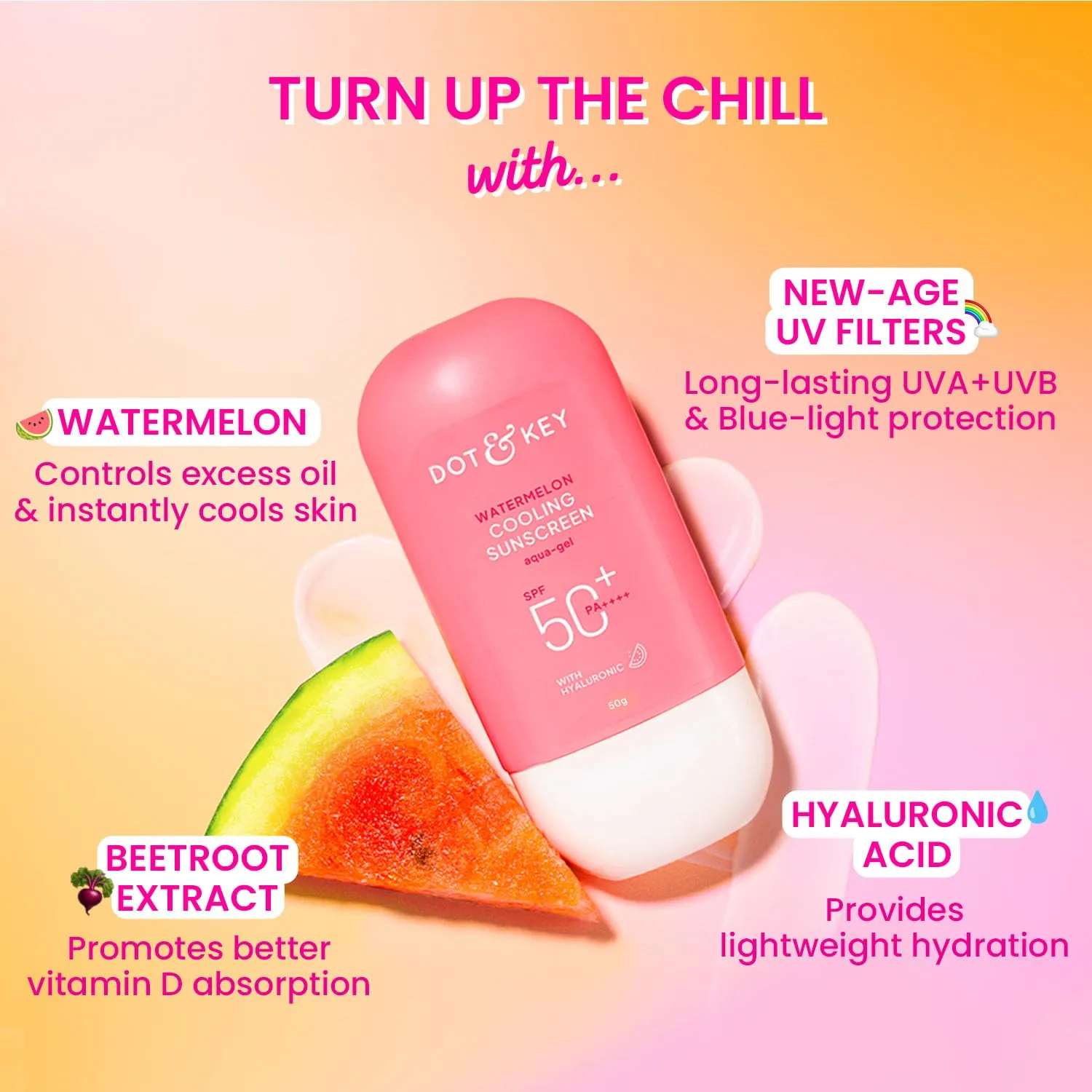 Dot & Key Skincare Watermelon Cooling Sunscreen SPF 50+ PA++++ | Hydrating Gel Sunscreen | Zero White Cast Cooling SPF-4