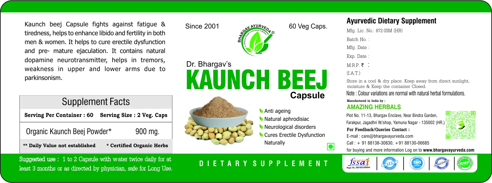 Dr.Bhargavs Kaunch Beej Capsules | Natural Mucuna Pruriens Supplement | Vitality & Nerve Support-4