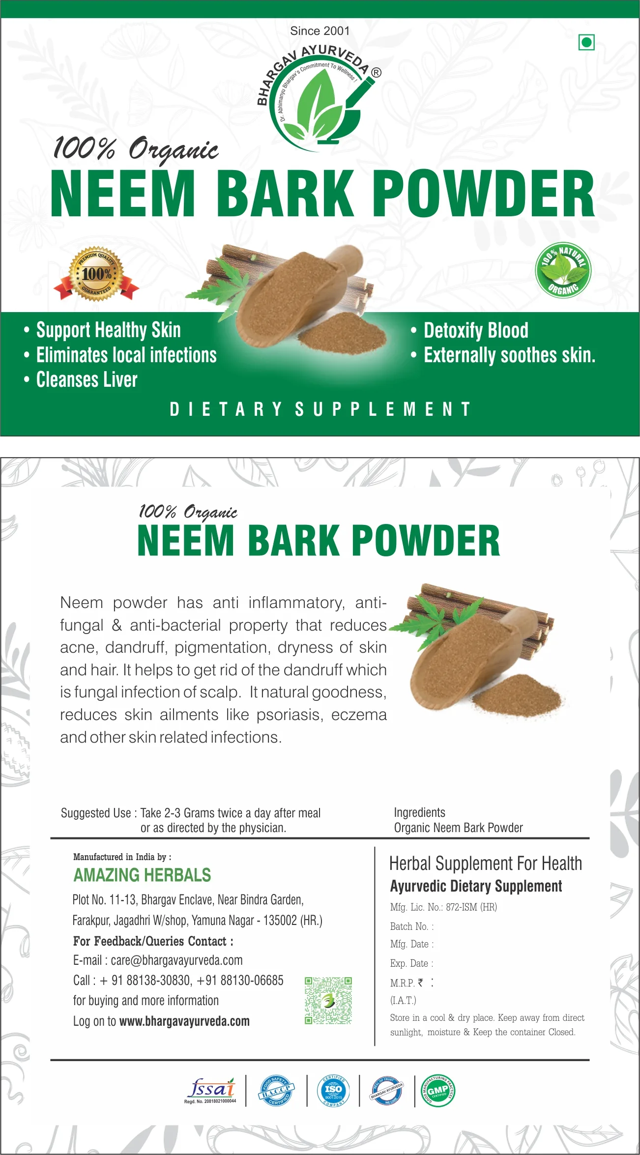 Dr.Bhargav's Neem Bark Powder | Pure Ayurvedic Herbal Supplement | Natural Skin and Scalp Care-3