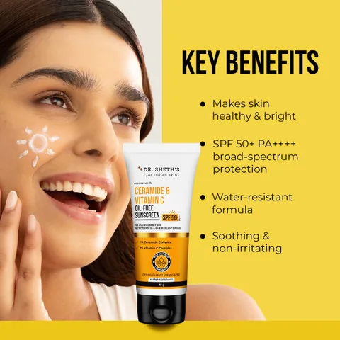 Dr. Sheth's Ceramide & Vitamin C Sunscreen | SPF 50+ PA+++ Sun Protection | Hydrating & Brightening Daily Sunscreen-3